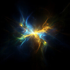 Poster - Abstract Electric Discharge Energy Burst in Deep Space with Swirling Blue and Golden Light