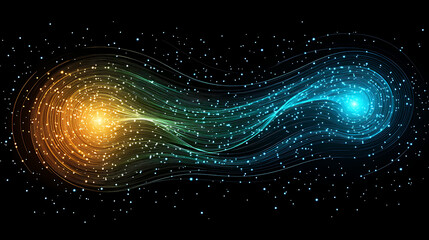Poster - Abstract Energy Flow with Glowing Particles in Cosmic Space Visualization and Digital Art Style