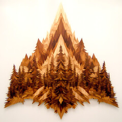 Poster - Abstract Forest of Wood Panels Art Installation Depicting a Mountain Range Landscape on White Wall