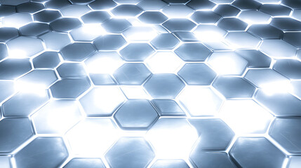 Poster - Abstract Futuristic Hexagon Grid Pattern with Luminous Light Geometric Science Technology Design
