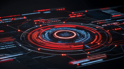Poster - Abstract Futuristic Interface with Concentric Glowing Elements in Red and Blue Tones