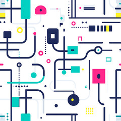 Poster - abstract geometric circuit board layout with neon accents detailed complex design elements