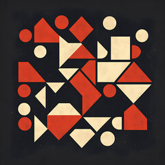 Poster - Abstract Geometric Composition with Circles Squares and Triangles in Warm Retro Color Palette Art