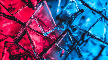 Poster - Abstract Geometric Cubes with Dynamic Lighting in Red and Blue Tones Modern Art Design