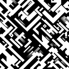 Poster - Abstract Geometric Maze of Interlocking Blocks Forming a Complex Design in Black and White Tones