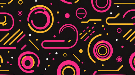 Poster - Abstract Geometric Pattern with Pink and Yellow Circles and Lines on Dark Backdrop Design