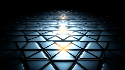 Poster - Abstract Geometric Triangle Tiles Pattern with Reflection and Light Perspective Effect Design