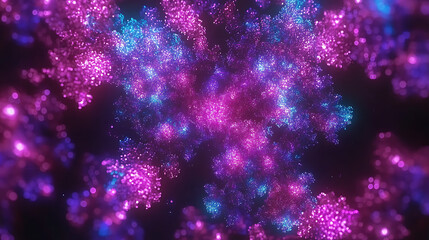 Poster - Abstract Glowing Fractals of Blue and Purple Light Against a Dark Background