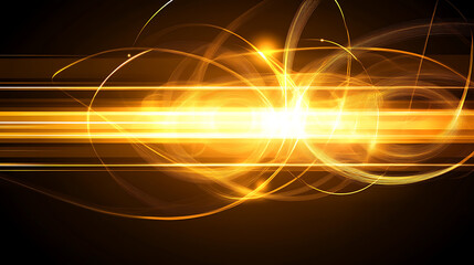 Poster - Abstract Gold Light Trails with Horizontal Glowing Rays on a Dark Background Art Creation