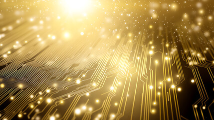 Poster - Abstract Golden Circuit Board Technology with Glowing Light Effects Creative Visualization