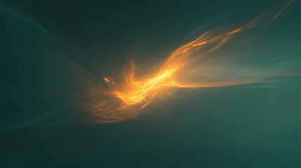 Poster - abstract golden light streaks on teal green background fantasy aurora glow energy swirls