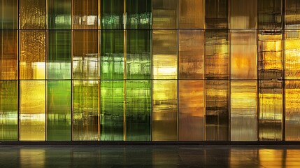 Poster - Abstract Glass Wall with Vibrant Colors of Green and Gold Hues