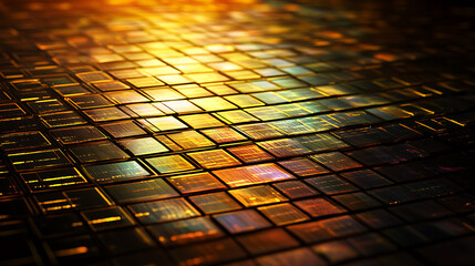 Poster - Abstract Grid with Golden Light Reflections and Subtle Details Creating a Captivating Pattern