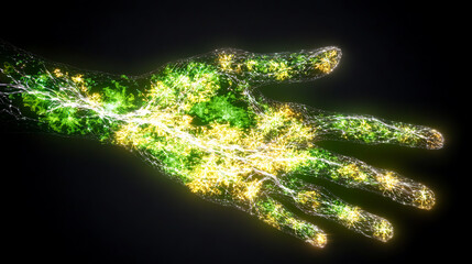 Poster - Abstract Hand Network Green and Yellow Flowing Connection
