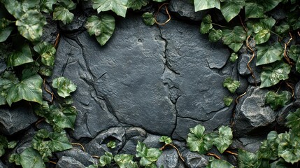 Wall Mural - Dark stone framed by ivy