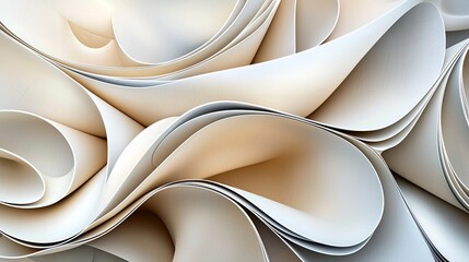 Poster - Elegant Curves of Light Beige Paper Forming Artistic Waves and Shapes