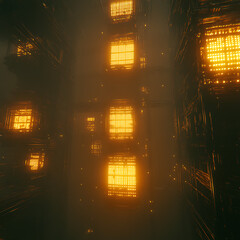 Poster - Abstract Interior of an Enigmatic Luminous Structure with Repetitive Geometric Modules
