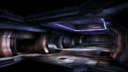 Poster - Abstract Interior Space Station Design Science Fiction Architecture Background with Platform Area