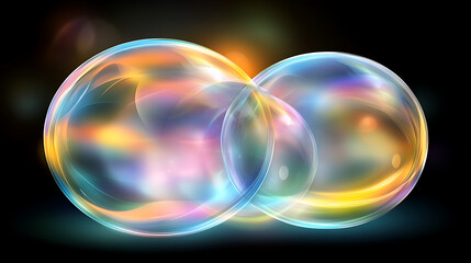 Poster - Abstract Interlocking Orbs Spheres Bubbles Iridescent Colors in Dark Void Background Artistic Design