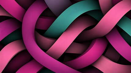 Poster - Abstract Interwoven Ribbons in Shades of Purple and Teal Creating a Dynamic Graphic Design