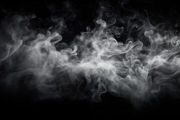 Wall Mural - smoke clouds, steam mist fog and white foggy vapor. realistic smoke particles isolated on black back