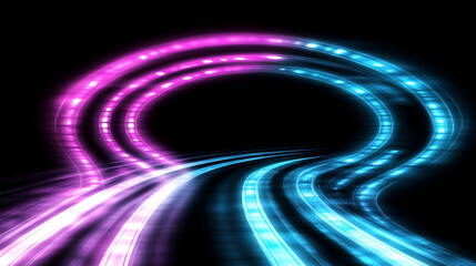Poster - Abstract Light Trails in Cyberpunk Colors with Dynamic Motion and Futuristic Black Backdrop