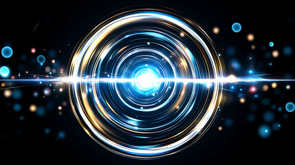 Poster - Abstract Light Tunnel with Concentric Rings and Sparkling Bokeh Effects on Dark Gradient Background