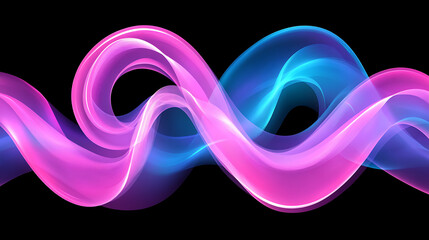 Poster - Abstract Luminous Flowing Ribbon in Blue and Pink Tones on a Dark Background Design Element