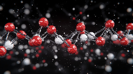 Poster - Abstract Molecular Structure Representation with Red and White Spheres Linked in a Chain