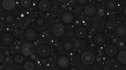 Poster - Abstract Monochrome Circles and Sparkling Dots Pattern Dark Background Graphic Presentation Design