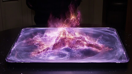 Poster - Abstract Nebulous Light Displayed on a Tablet Device Illustrating a Futuristic Technology
