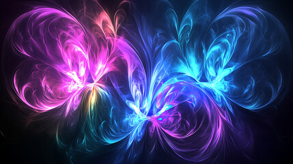 Poster - Abstract Neon Floral Swirls in Electric Purple and Teal Creating a Dynamic Visual Symphony