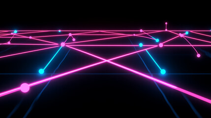 Poster - abstract network horizon with glowing nodes and interconnected lines in cyberpunk style design
