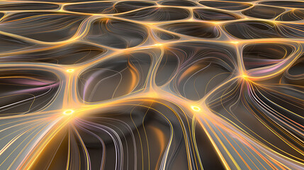 Poster - Abstract Network Grid with Glowing Light Nodes and Interconnecting Lines Digital Art Concept