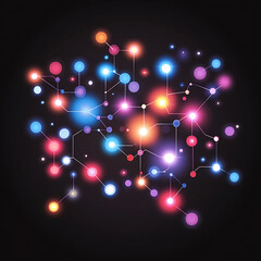 Poster - Abstract Network of Connected Luminous Circles on a Dark Background Technology Illustration