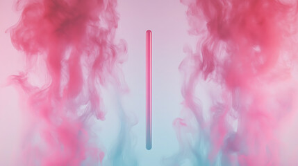 Poster - Abstract Pink and Teal Smoke Surrounding a Futuristic Glossy Neon Light Tube Design Image Concept