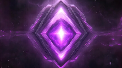 Poster - Abstract Purple Diamond Geometry With Bright Light Effect Shining Through A Dark Background Space Art