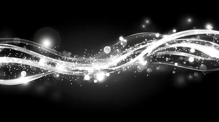 Poster - Abstract Shining Light Streamers on Dark Backdrop with Bokeh Effects and Glitter Particles