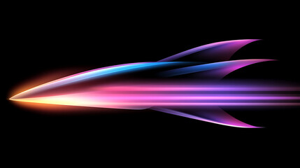 Poster - abstract speeding rocket ship with neon lights and jet propulsion in futuristic science fiction