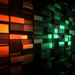 Poster - Abstract Stacked Rectangles with Vibrant Orange and Green Lighting Modern Graphic Presentation