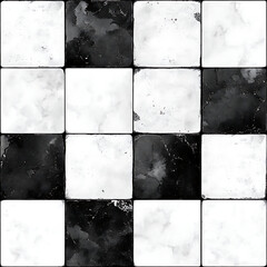 Poster - Abstract Textured Monochrome Pattern with Alternating Light and Dark Squares on Checkered Tile Surface