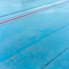 Poster - Abstract Urban Scene with Blue Concrete Surface and Faint Parallel Red Lines Perspective