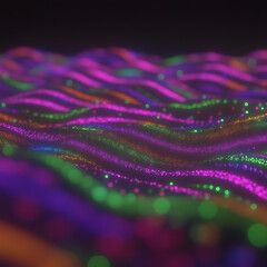 Poster - Abstract Wavy Lines of Colorful Light Dots Creating a Rhythmic Pattern on a Dark Background