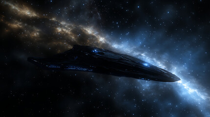 Poster - advanced spaceship journey through nebula universe exploration and futuristic star travel concept ar
