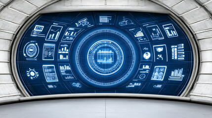 Poster - Advanced Technological Interface Displaying Complex Data in Futuristic Control Room Ambiance