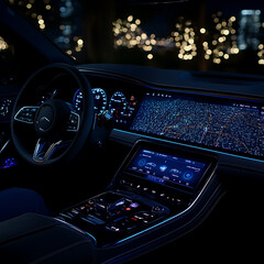 Poster - Advanced Vehicle Interior Design Featuring Interactive Displays for Navigation and Control at Night