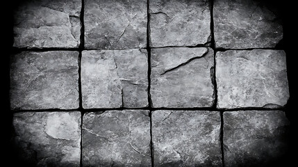 Poster - Aged Medieval Stone Paving Slabs Surface with Cracks and Rough Texture Dark Edges Background
