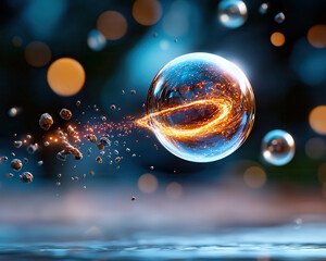 Leinwandbilder - radiant bubble surrounded by glowing particles, emitting celestial energy. scene captures mesmerizing interplay of light and motion, evoking sense of wonder and beauty