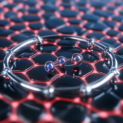 Poster - Artistic Rendering of Chrome Atomic Structure on Black Hexagonal Surface with Luminous Edges