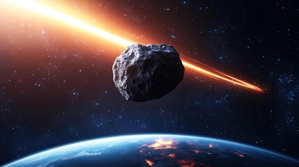 Wall Mural - asteroid impact concept. an asteroid hurtling through space towards earth, showcasing the beauty of 
